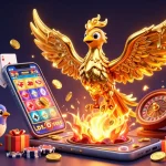 Engaging scene of a golden phoenix representing online casinos that accept credit cards with rich game elements