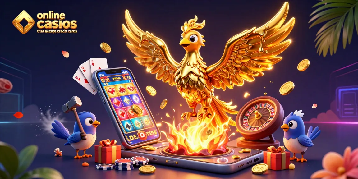 Engaging scene of a golden phoenix representing online casinos that accept credit cards with rich game elements