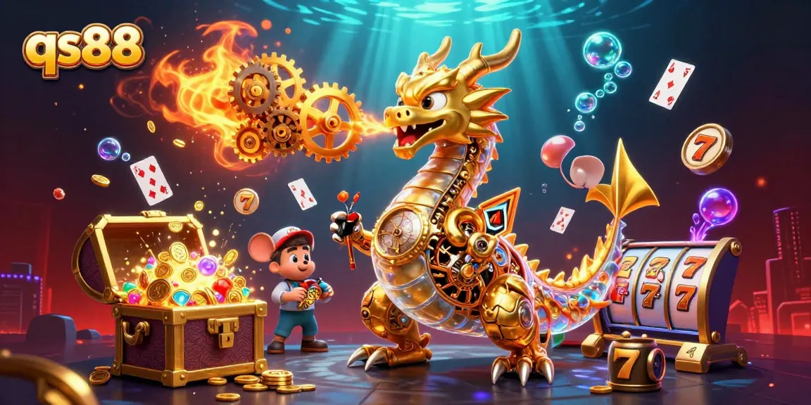 Engage with qs88's thrilling gaming world featuring slot reels, jackpot elements, and dynamic characters.