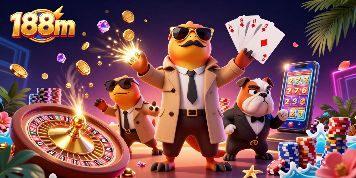 Experience the thrill of 188m's virtual casino with playful characters and rich gaming elements.
