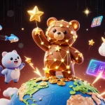 Pavilions showcases a vibrant casino scene with a constellation bear, coins, and slots for players.