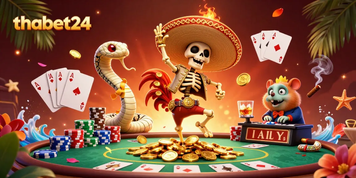 Engage with thabet24's vibrant casino scene featuring unique characters and an energetic poker atmosphere.