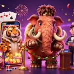 Experience the excitement at GO88 Casino with a woolly mammoth bouncer and VIP saber-tooth tiger in a vibrant 3D scene.