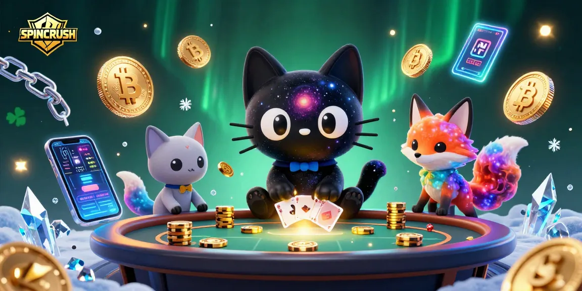 Engage in SPINCRUSH with a cosmic gamble at a vibrant casino filled with neon tokens and rewards.
