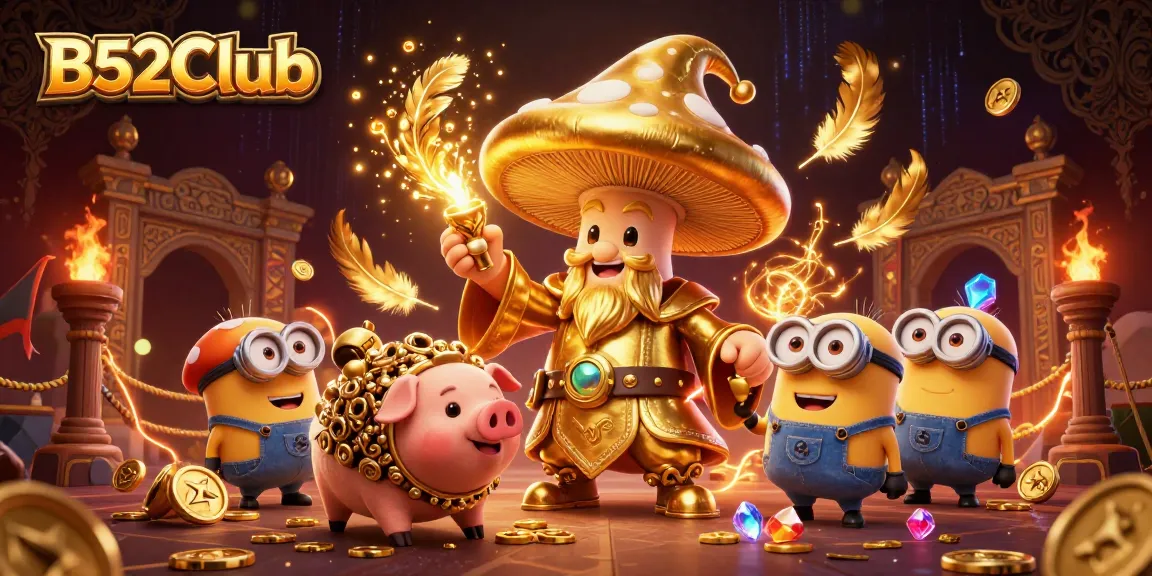 Engage with B52Club's thrilling gold rush, featuring a magical mushroom wizard and treasure-hunting pig.