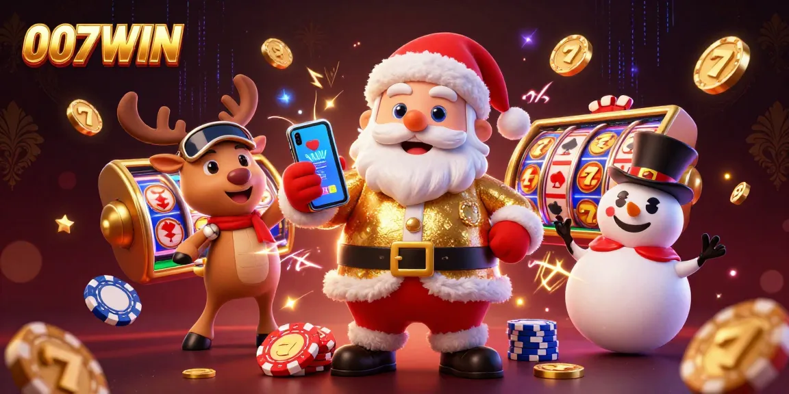 Get ready to win big at 007WIN with Santa and his friends in this vibrant casino scene.