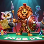 Experience thrilling poker action with rokok88 in a vibrant, dynamic 3D scene filled with game elements.