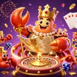 Experience excitement at Hitclub with a golden crab emperor amidst thrilling casino action.