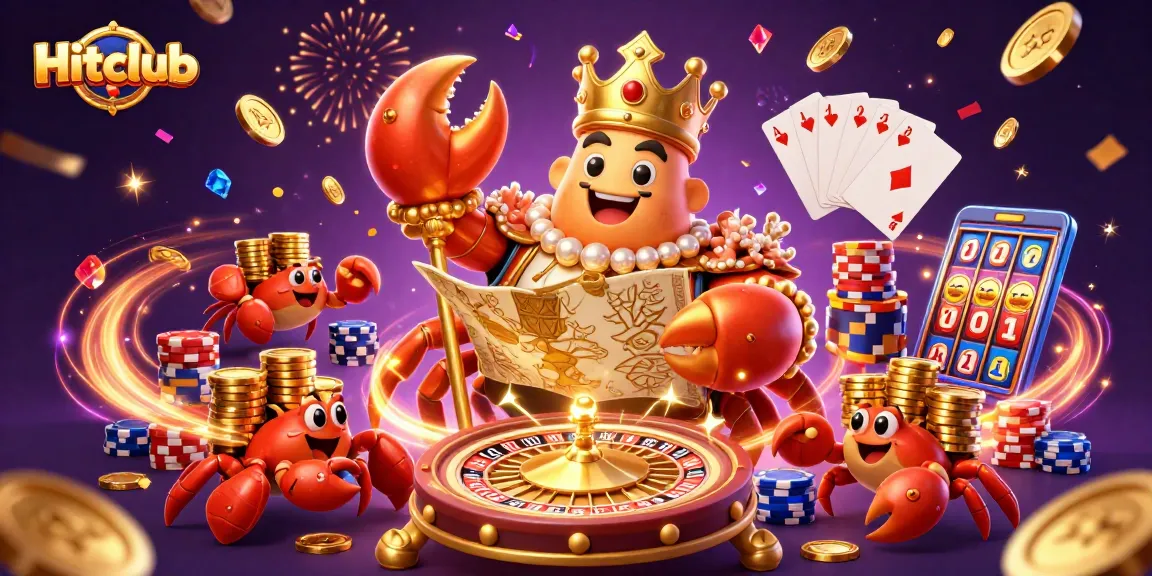 Experience excitement at Hitclub with a golden crab emperor amidst thrilling casino action.