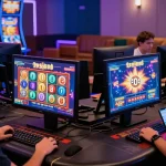 Exciting atmosphere with players enjoying the best new online casinos, showcasing vibrant games and modern interfaces.