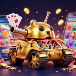 Engage in thrilling slots at RIKVIP, featuring a virtual casino inside a golden beetle tank.