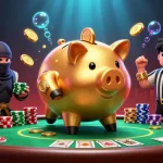 Luckywin offers a thrilling casino experience with dynamic characters at a poker table exhibiting energetic action and vibrant elements.