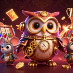 Experience the excitement of uy88 slots with a dynamic 3D illustration featuring unique characters and casino elements.