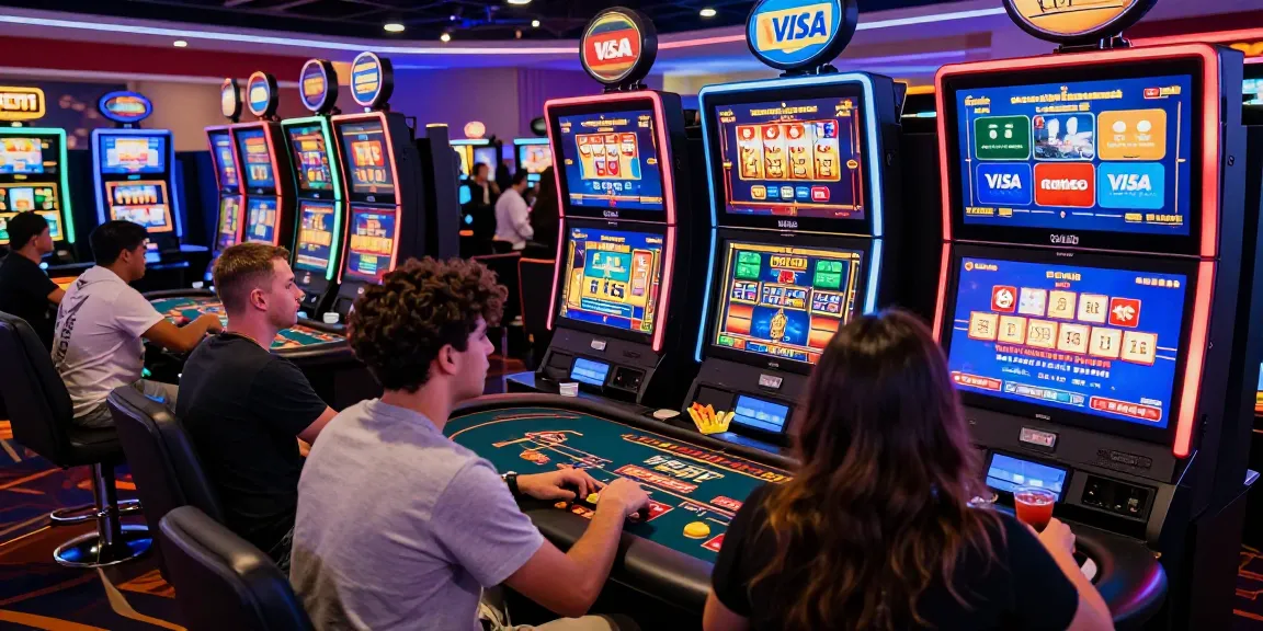 Players enjoying games at casinos that accept credit cards, showcasing vibrant atmosphere and promotions