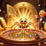 Experience thrilling gameplay in the vibrant llwin-game casino with a golden roulette web and rich treasures.