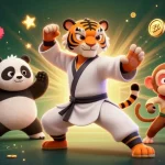Spin and win at 98win with animated characters in a vibrant casino-themed illustration!