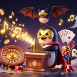 Spin to win with rik vip at this vibrant casino scene filled with golden coins and animated characters.