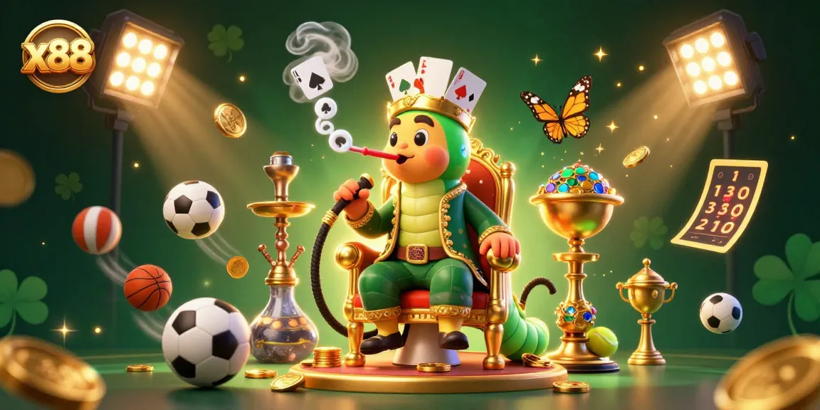 Experience the excitement of x88 with a vibrant 3D illustration showcasing lively gaming elements and engaging characters.