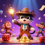 Engage in exciting adventures at sin88 with a cartoon cat explorer uncovering golden casino treasures.