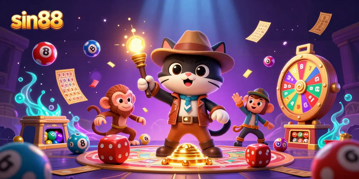 Engage in exciting adventures at sin88 with a cartoon cat explorer uncovering golden casino treasures.